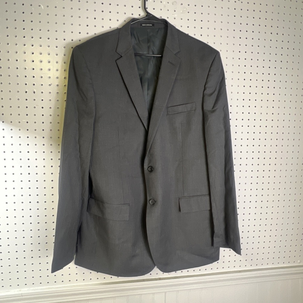 PRONTO-UOMO ZEGNA Wool Cashmere Sports Coat Blazer Charcoal Blue Plaid Size 46L